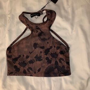 Black / Brown Tye Dye Halter Crop Tank